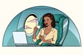 African Businesswoman in business class of the aircraft works at Royalty Free Stock Photo