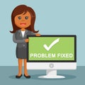 African businesswoman with problem fixed monitor Royalty Free Stock Photo