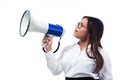 African businesswoman shouting in megaphone Royalty Free Stock Photo