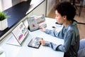 African Businesswoman Using Analytics Data KPI Dashboard Royalty Free Stock Photo