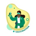 African cartoon female doctor wearing eyeglasses inventing vaccine vector