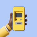 African cartoon man hand with phone, ATM bank on the screen Royalty Free Stock Photo