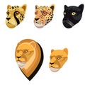 African cat portrait set made in unique simple cartoon style. Heads of cheetah, leopard or jaguar, black panther, lion Royalty Free Stock Photo