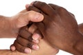 African and caucasian male shaking hands