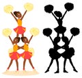 African cheerleaders team with black silhouette