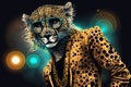 African cheetah in disco clothes, created with Generative AI technology