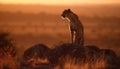 African cheetah watching sunset, majestic beauty in nature tranquility generated by AI Royalty Free Stock Photo