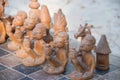 African chess, hand made from baobab wood. African style wooden figurine, local art Royalty Free Stock Photo