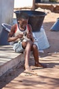 African child and dog Royalty Free Stock Photo