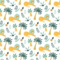 African childish pattern. Lion wild animal, jungle palm tree, cute tropical palms background. Cartoon lion Royalty Free Stock Photo