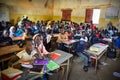 African children sitting at their desks in a classroom in a primary school