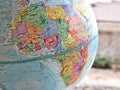 African continent focus macro shot on globe map for travel blogs, social media, website banners and backgrounds. Royalty Free Stock Photo