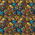 African craft voodoo tribal mask and inca south american culture totem Royalty Free Stock Photo