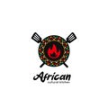 African cultural kitchen food and beverage restaurant logo with unique african traditional pattern badge emblem icon Royalty Free Stock Photo