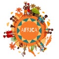 African Cultural Symbols Round Composition Poster