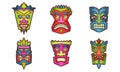 African Decorative Ancient Mask To Put On Face Vector Illustration Set