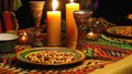 African dinner, candles, peanuts, table setting, tribal, warm, night Royalty Free Stock Photo
