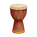 African djembe drum, reggae Jamaica traditional musical instrument in cartoon style isolated on white background. Ethnic