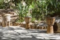 African djembe drums.Outside in the park. Royalty Free Stock Photo