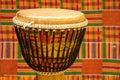 African djembe with Kente cloth Royalty Free Stock Photo