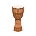 African djembe from wood, skin and rope. Traditional folk goblet drum jembe. Ethnic percussion music instrument from