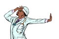 African doctor man medicine. shame denial gesture no