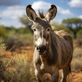 African Donkey close-up, the animal looks at the camera.