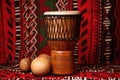 african drum djembe against tribal background