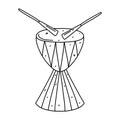 African drum in hand drawn doodle style. Vector illustration isolated on white background. Royalty Free Stock Photo
