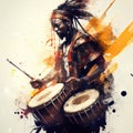 Portrait of an African drummer in watercolor style by Generative AI