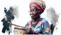 Portrait of an African drummer in watercolor style by Generative AI