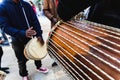 African drummers blowing their bongos on the street Royalty Free Stock Photo