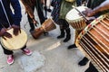 African drummers blowing their bongos on the street Royalty Free Stock Photo