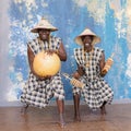 African Drummers Playing Music On Traditional Musical Instruments
