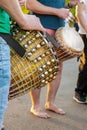 African drums there there, men playing Djemba, hands close-up Royalty Free Stock Photo