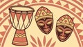 African Drums & Tribal Masks Decorative Pattern, vector design Generative AI Royalty Free Stock Photo