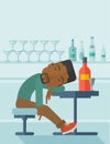 African Drunk man fall asleep in the pub Royalty Free Stock Photo