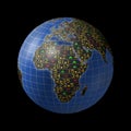 African economies in stock market tickers on globe