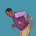 african elderly man back pain, osteochondrosis hernia sprain sciatica and other diseases of the spine and internal Royalty Free Stock Photo