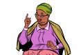 African elderly woman pointing finger up, isolate on white backg Royalty Free Stock Photo