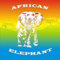 African elephant on the background of the rainbow savannah. There is a vector CDR format.