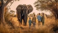 African elephant family walking together in the African savannah generated by AI Royalty Free Stock Photo