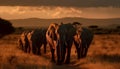 African elephant herd grazing in the savannah generated by AI