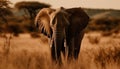 African elephant herd grazing in tranquil savannah generated by AI