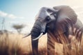 African elephant in the high grass at sunset. Toned image.