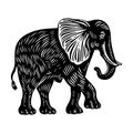 African elephant in linocut textured style. Isolated on white background vector illustration Royalty Free Stock Photo