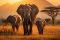 African Elephant Loxodonta africana in Serengeti National Park, Tanzania, Elephants walking by the grass in savannah. Beautiful