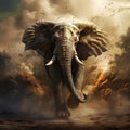 Ai Generated Illustration Wildlife Concept Of African Elephant Performing Seated On The Floor Trunk Up