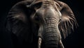 African elephant portrait, close up of wrinkled trunk and tusks generated by AI Royalty Free Stock Photo