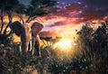 African Elephant in the Savanna at Sunset